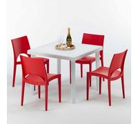 Blanc Table carrée et 4 chaises Ensemble de mâts extérieurs en polypropylène coloré Grand Soleil Paris Love - Rouge