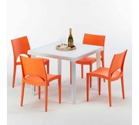 Blanc Table carrée et 4 chaises Ensemble de mâts extérieurs en polypropylène coloré Grand Soleil Paris Love - Orange