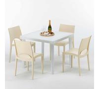 Blanc Table carrée et 4 chaises Ensemble de mâts extérieurs en polypropylène coloré Grand Soleil Paris Love - Beige