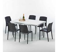 Blanc Table rectangulaire et 6 chaises Ensemble de mât extérieur en polypropylène coloré Grand Soleil Boheme Summerlife - Noir