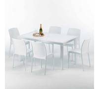 Blanc Table rectangulaire et 6 chaises Ensemble de mât extérieur en polypropylène coloré Grand Soleil Boheme Summerlife - Blanc