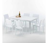 Blanc Table rectangulaire et 6 chaises Ensemble de mâts d'extérieur en polypropylène coloré Grand Soleil Paris Summerlife - Blanc