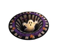 Blanc Tapis Rond Halloween Illusion D'optique 3D Effet Vortex Tourbillon Paillasson Antidérapant Motif Fantôme Lumineux Chauve Souris Étoile Décoration Horreur Pour Entrée Porche Halloween 50X50cm