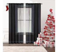Blanc Voilage à Oeillet Rideau Semi 80 x 240 cm 100% Polyester/Transparent Intérieurs Rideau Thermique Isolant Anti Chaleur pour Mariage de Noël Chambre, Noir