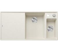 BLANCO AXIA III 6 S-F, SILGRANIT blanc doux, type d'encastrement : fond à plat, bac principal à droite, avec planche à découper en verre, meuble bas de 60 cm, grand cuve, surface facile à nettoyer
