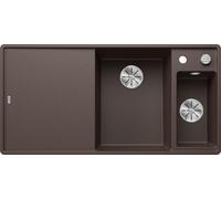 BLANCO AXIA III 6 S-F, SILGRANIT® PuraDur®, cafe, cuve à droite, avecd'écoulement, planche à découper en verre incluse