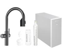 BLANCO CHOICE Icona-C Robinet de cuisine tout-en-un en acier satiné foncé sans unité de traitement de l'eau Choice.ALL Eau froide calme, moyenne, pétillante et bouillante 16 x 28,2 x 45,1 cm