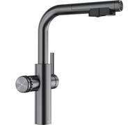 BLANCO CHOICE Icona-L | Robinet de cuisine tout-en-un en acier foncé satiné | Unité de traitement de l'eau CHOICE.ALL | Eau refroidie silencieuse, moyenne, gazeuse et bouillante chaude | [16 x 28,2 x
