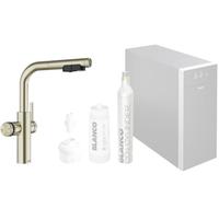 BLANCO CHOICE Icona-L Robinet de cuisine tout-en-un en acier inoxydable doré satiné sans unité de traitement de l'eau CHOICE.ALL Eau froide calme, moyenne, pétillante et bouillante 16 x 28,2 x 45,1 cm