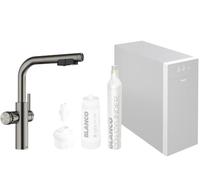 BLANCO CHOICE Icona-L Robinet de cuisine tout-en-un, en satin platinum, avec unité de traitement de l'eau non incluse, eau froide en calme, moyenne, pétillante et bouillante 16 x 28,2 x 45,1 cm