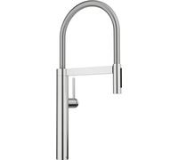 BLANCO CULINA-S II Robinet de cuisine, en acier PVD, haute pression, avec tuyau extractible, changement de jet clair en jet de douche, clapet anti-retour, économe en eau, 10,5 x 26 x 56,8 cm