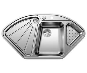 BLANCO delta-IF 523667 Évier d’Angle Évier de Cuisine pour Pose Normale et à Fleur de Plan avec Commande de Vidage et Récipient Acier Inoxydable Satiné