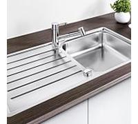 Blanco évier 519709 100 x 50 cm, finition de brosse en acier inoxydable, réversible, avec écoulement télécommande avec bouton rotatif