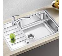 Blanco évier 523140 78 x 50 cm, Inox finition à la brosse, réversible, drain télécommande avec bouton rotatif