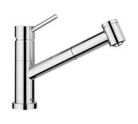 BLANCO KANO-S-F Vario Robinet de cuisine en chrome basse pression avec tuyau extractible Montage devant la fenêtre Cartouche en céramique avec douchette réglable pour un jet puissant