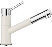 BLANCO Kano-S Robinet de cuisine en blanc doux/chromé | basse pression | Avec tuyau extractible | Clapet anti-retour | Cartouche en céramique | Qualité de l'eau garantie et économie d'eau
