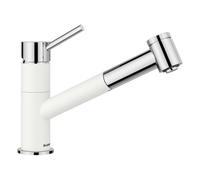 BLANCO KANO-S Vario Robinet de cuisine en silgranit blanc chromé haute pression avec tuyau extractible clapet anti-retour Cartouche en céramique avec douchette réglable pour un jet puissant