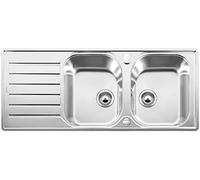 BLANCO LANTOS 8 S-IF Compact - Évier Double pour Meubles Bas de 80 cm de Large - Avec Fond Plat IF et Égouttoir Réduit - Finition Inox Brossé - 519713