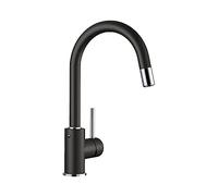 BLANCO MIDA-S Robinet de cuisine noir silgranit haute pression avec tuyau extractible clapet anti-retour Cartouche céramique Qualité de l'eau garantie et économie d'eau