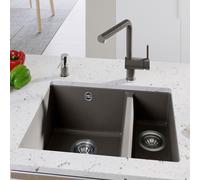 BLANCO ROTAN 340/160-U | Évier en granit en SILGRANIT gris volcanique | Type de montage : sous plan | Bac principal à gauche | Pour armoires inférieures de 60 cm de large | Grand volume de bassin pour
