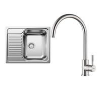 BLANCO Tipo 45 S Mini 516524 Évier de Cuisine Acier Inoxydable Finition Naturelle 1 Pièce & GRIFEMA G4008, Robinet de Cuisine ColdStart, Mitigeur Chaud et Froid à Poignée Unique