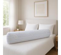 Blanrêve - Traversin Mi-Ferme - D'antan Naturel Percale Tradition - 140 cm | Traversin / Polochon en percale rayée polycoton - garnissage 100% plumettes. Fabrication France - Blanc/Bleu