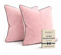 Blau Marité Lot de 2 Housses de Coussin carrées en Velours Doux avec Passepoil contrasté, pour canapé, lit, Salon et Chambre, Rose et Gris 45x45 cm