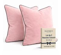 Blau Marité Lot de 2 Housses de Coussin carrées en Velours Doux avec Passepoil contrasté, pour canapé, lit, Salon et Chambre, Rose et Gris 50x50 cm