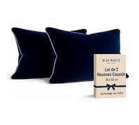 Blau Marité Lot de 2 Housses de Coussin rectangulaires en Velours Doux avec Passepoil contrasté, pour canapé, lit, Salon et Chambre, Bleu Marine et Gris 30x50 cm