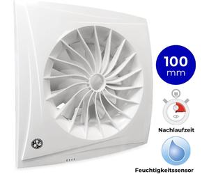 Blauberg Ventilateur de salle de bain - Blanc - Ø 100 mm - Silencieux - Capteur d'humidité