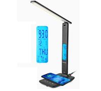 Blaupunkt Lampe Bureau LED avec Chargeur Sans Fil, Port Chargement USB, Lampe Table à Gradation avec 5 Modes Couleurs, Bras Réglable, Lecture, Affichage LCD, Noir Régulier