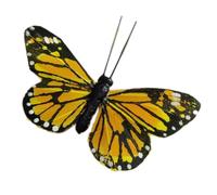 Blausky 1 lot de 12 papillons décoratifs 3D - Naturels - Plumes - Papillon - Décoration d'Halloween pour bricolage - Serre-tête - Sticker mural - Décoration d'intérieur - Jaune