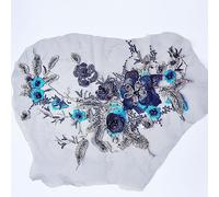Blausky Application en dentelle 3D à coudre, 36 x 25 cm, tissu en dentelle guipure, col en dentelle, perles et fleurs, applique en tulle pour robe de bal de fin d'année, robe de mariage, bleu marine B