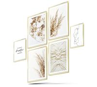 BLCKART - Ensemble d'images - Beige - Style bohème - Tableau mural - Double face et élégant - Motifs : herbe de la pampa, nature, herbes - Poster - 21 x 30 (M - 4 x A4-2 X A5 - Sans cadre)