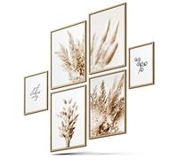BLCKART Imprimé des deux côtés Beige Love Herbe de la pampa Set de Poster pour la Maison Bureau Salon Chambre Art Mural (4x 30x42 | 2x 21x30cm | Sans Cadre)