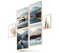 Blckart Jeu de 6 affiches Infinity, couleur beige, avec inscription love, au motif pampa des deux côtés, pour la décoration du salon, 4 au format A3, 2 au format A4, sans cadre