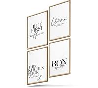BLCKART - Lot de 4 posters de cuisine - Modernes - Avec dictons - Poster de qualité supérieure pour salle à manger - Décoration murale - Format A4