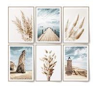 BLCKART Lot de posters beige Love Beach, herbe de la pampa, tableaux muraux, beiges, pour salon et chambre à coucher, 6 formats A3, 29,7 x 42 cm, sans cadre