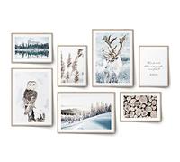 BLCKART Lot de posters magiques d'hiver pour chambre à coucher, décoration murale, motif hibou, décoration murale, décoration moderne, beige et bleu