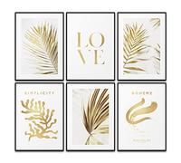 BLCKART Love Gold Lot de 6 posters muraux pour salon, chambre à coucher, couloir, bureau (6 x DIN A4 (21 x 29,7 cm)