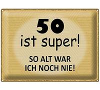 Blechemma Carte postale en tôle avec enveloppe 14 x 10 cm Carte cadeau : anniversaire 50 est super so alt ich noch nie