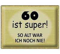 Blechemma Carte postale en tôle avec enveloppe 14 x 10 cm Carte cadeau : anniversaire 60 est super so alt ich noch nie