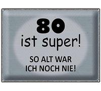 Blechemma Carte postale en tôle avec enveloppe 14 x 10 cm Carte cadeau : anniversaire 80 est super so alt ich noch nie