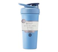 BlenderBottle Strada Sleek Shaker Cup Bouteille d'eau isotherme en acier inoxydable avec fouet métallique, 750 ml, bleu poudré