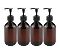 BlesConi Lot de 4 flacons distributeurs de liquide en plastique pour salle de bain, cuisine, shampoing, parfum, huile, lotion, pompe 300 ml, vert marron (marron)