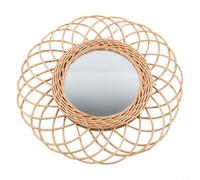 BlesConi Miroir rond en rotin tissé à la main, décoration murale en bois rustique pour chambre à coucher, salon, style bohème 40 x 40 cm