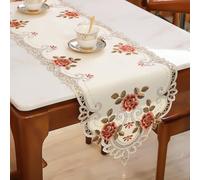 BlesConi Nappe ovale en dentelle brodée rustique vintage pour réunions de famille, vacances, célébration, lavable, satin, 40 x 85 cm (40 x 176 cm, rouge foncé)