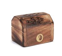 Bless International Brûleur Traditionnel Fait Main en Bois - Porte-Bâtons d'Encens avec Récupérateur de Cendres - Support pour Aromathérapie, Méditation, Yoga (Boîte Trésor en Bois avec Charbon/Cône)