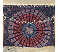 Bless International Tapisserie de literie murale indienne hippie bohème psychédélique paon mandala (bleu doré blanc, Taille King (88x104 pouces)(225x265 cms))