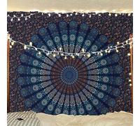 Bless International Tapisserie de literie murale indienne hippie bohème psychédélique paon mandala (bleu vert, Taille King (88x104 pouces)(225x265 cms))